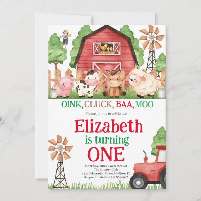 Farm Animals Boy Barnyard Birthday Party Invitation (Front)