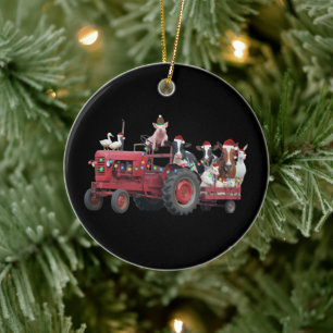 Farm Animals Christmas Truck Country Tractor Xmas Ceramic Ornament
