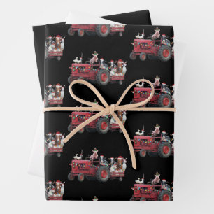 Farm Animals Christmas Truck Country Tractor Xmas Wrapping Paper Sheet
