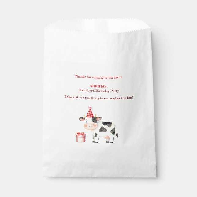 Farm Animals  Cow Birthday Favour Bag | Editable  (Front)
