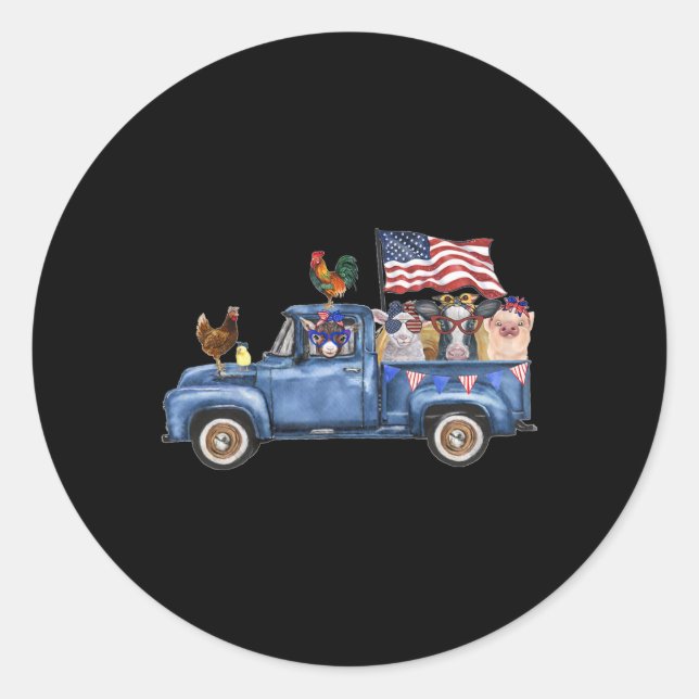 Farm Animals Cow Pig Goat Chicken Farm Truck Ameri Classic Round Sticker (Front)