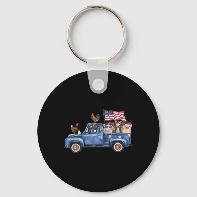 Farm Animals Cow Pig Goat Chicken Farm Truck Ameri Keychain (Front)