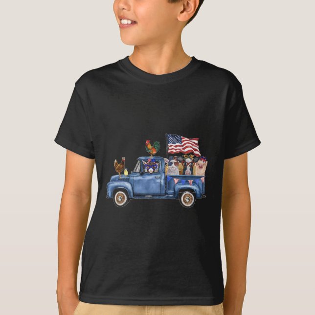 Farm Animals Cow Pig Goat Chicken Farm Truck Ameri T-Shirt (Front)