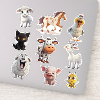 Farm Animals Cut-Out Vinyl Sticker Sheet for Kids