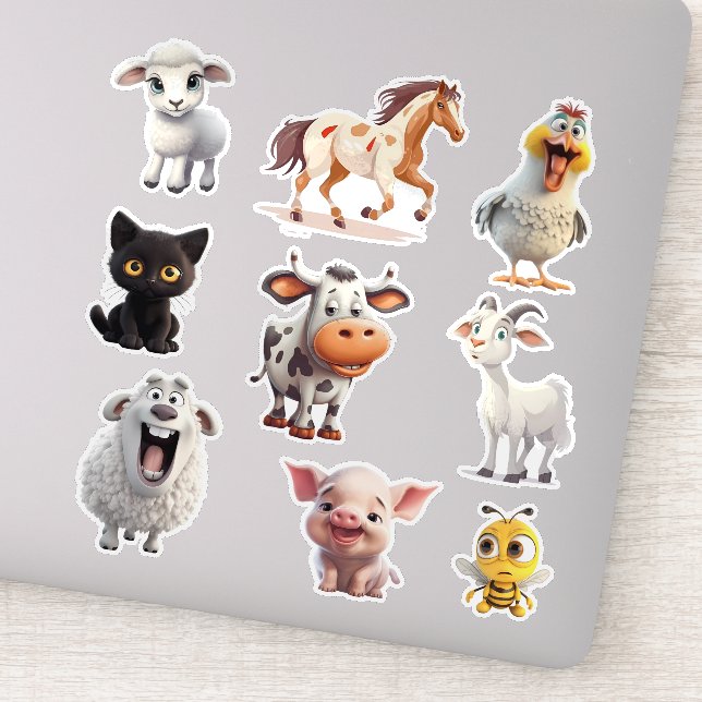 Farm Animals Cut-Out Vinyl Sticker Sheet for Kids (Détail)