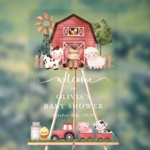 Farm Animals, Cute Animals, Baby Shower Welcome Acrylic Sign