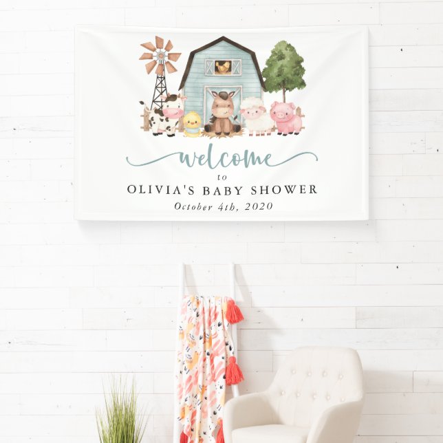 Farm Animals, Cute Animals, Baby Shower Welcome Banner (Insitu)