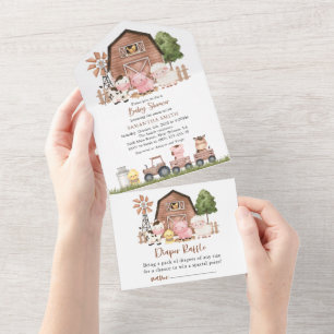 Farm Animals, Cute Animals, Barn, Baby Shower All In One Invitation