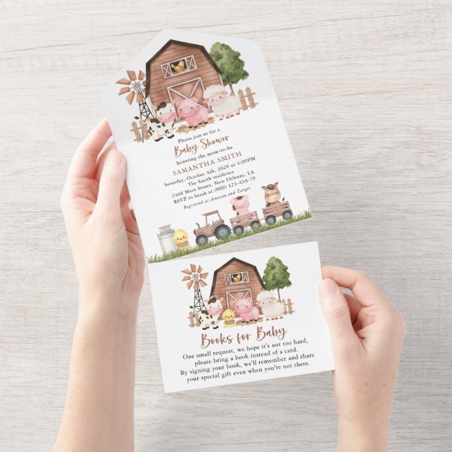 Farm Animals, Cute Animals, Barn, Baby Shower All In One Invitation (Tearaway)