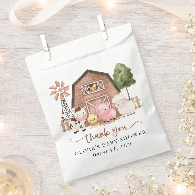 Farm Animals, Cute Animals, Barn, Baby Shower Favour Bag (Clipped)
