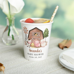 Farm Animals, Cute Animals, Barn, Baby Shower Paper Cups
