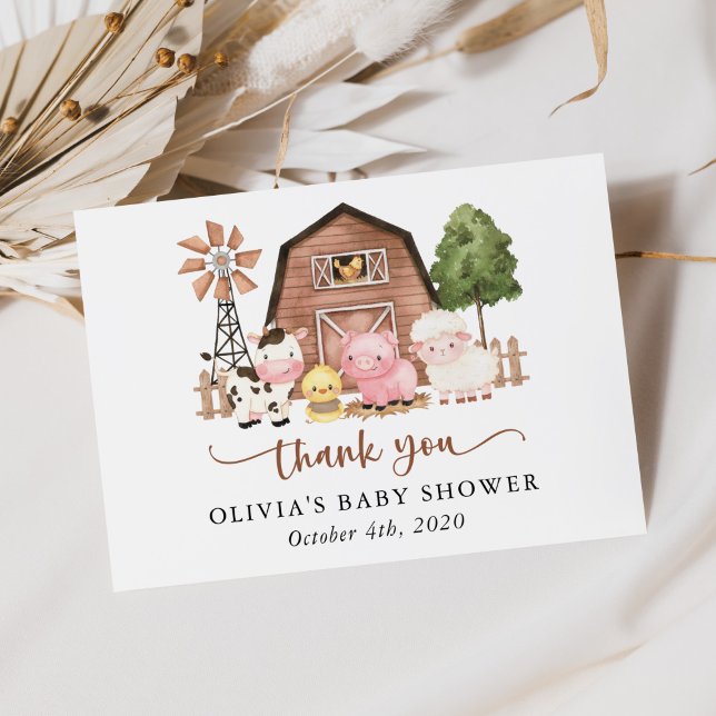 Farm Animals, Cute Animals, Barn, Baby Shower Thank You Card (Creator Uploaded)