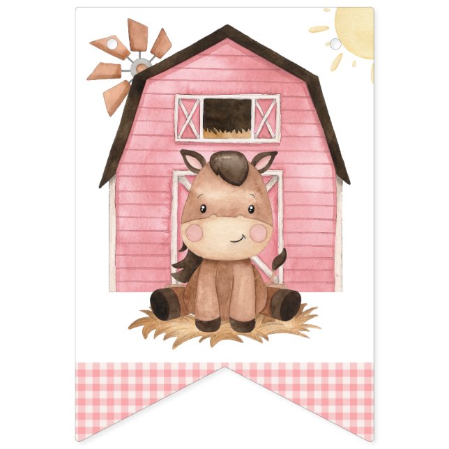 Farm Animals, Cute Animals, Barn, First Birthday Bunting Flags (First Flag)