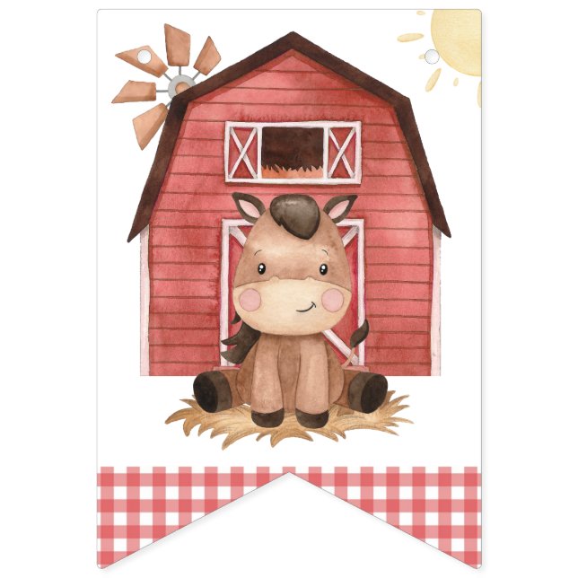 Farm Animals, Cute Animals, Barn, First Birthday Bunting Flags (First Flag)