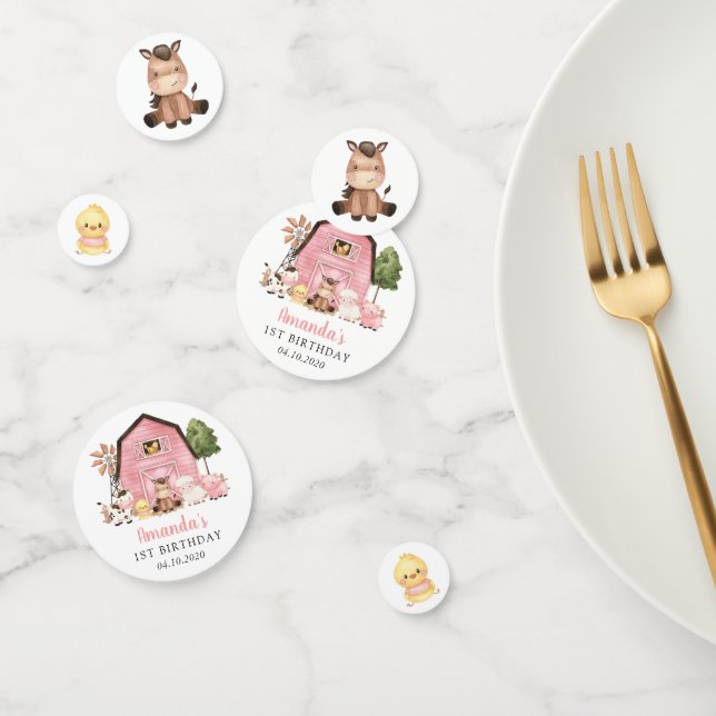 Farm Animals, Cute Animals, Barn, First Birthday Confetti (Group)