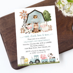 Farm Animals, Cute Animals, Barn, First Birthday Invitation
