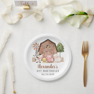 Farm Animals, Cute Animals, Barn, First Birthday Paper Plate