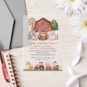 Farm Animals, Cute Animals, Barn, First Birthday Vellum Invitations