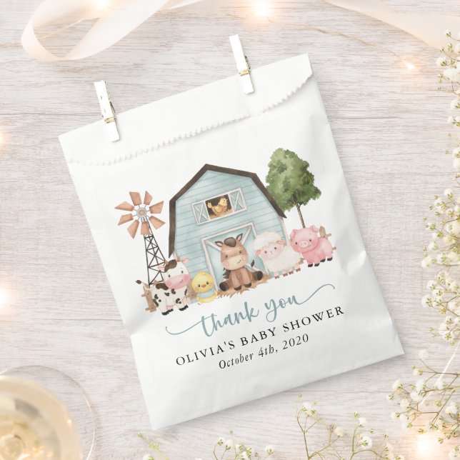 Farm Animals, Cute Animals, Blue Barn, Baby Shower Favour Bag (Clipped)