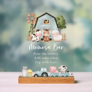 Farm Animals, Cute Animals, Blue Barn, Momosa Bar Acrylic Sign