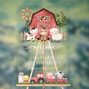 Farm Animals, Cute Animals, First Birthday Welcome Acrylic Sign