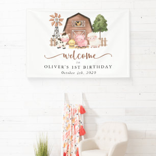 Farm Animals, Cute Animals, First Birthday Welcome Banner