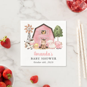 Farm Animals, Cute Animals, Pink Barn, Baby Shower Napkin