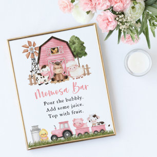 Farm Animals, Cute Animals, Pink Barn, Momosa Bar Poster