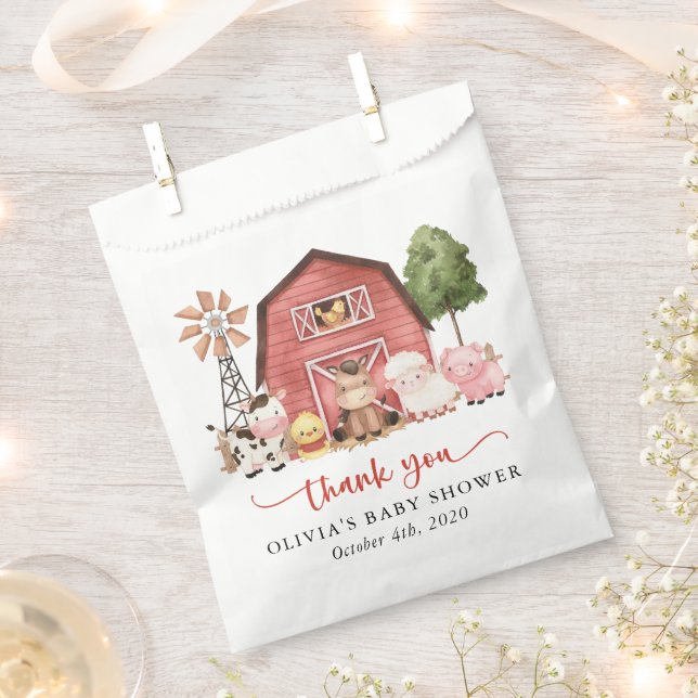 Farm Animals, Cute Animals, Red Barn, Baby Shower Favour Bag (Clipped)