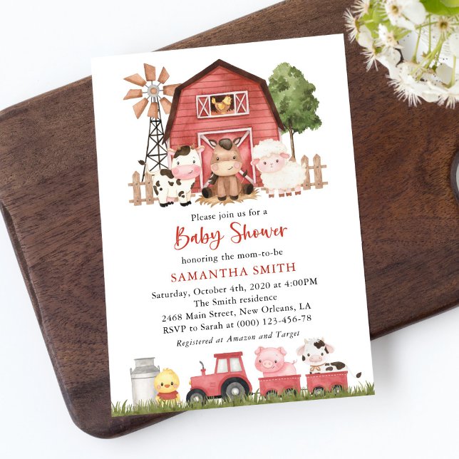 Farm Animals, Cute Animals, Red Barn, Baby Shower Invitation (Creator Uploaded)