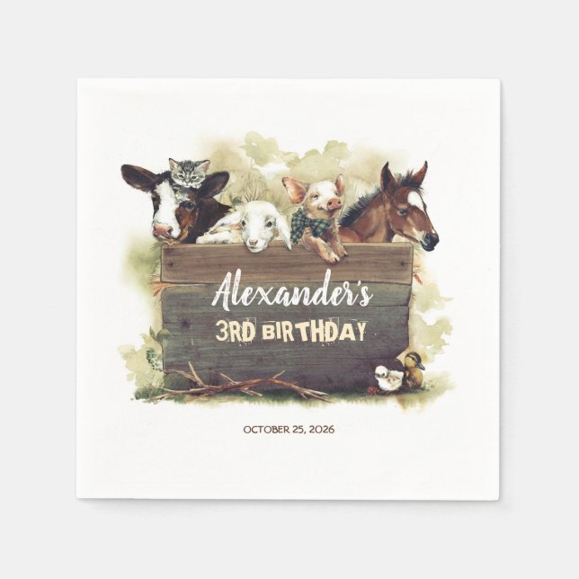 Farm Animals Cute Birthday Napkin (Front)