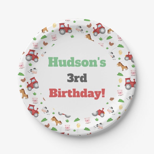 Farm Animals Cute Little Boy Birthday Party Paper Plate (Front)