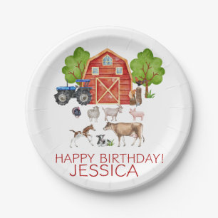 Farm Animals Cute Red Barnyard Farm Paper Plate