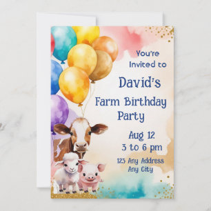 Farm Animals Fun Birthday Party Invite