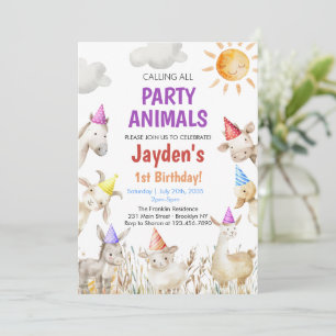 Farm Animals gender neutral Barnyard 1st Birthday Invitation