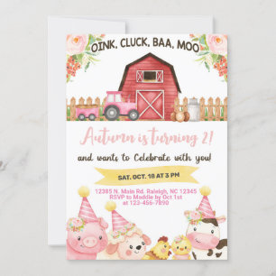 Farm animals girl birthday invitation. invitation