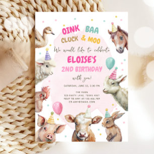 Farm Animals Girl Pink Gingham Barnyard Birthday Invitation