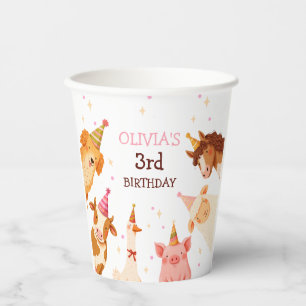 Farm Animals Girl Pink Gingham Barnyard Birthday Paper Cups