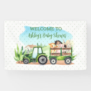Farm Animals Green Tractor Baby Shower Banner
