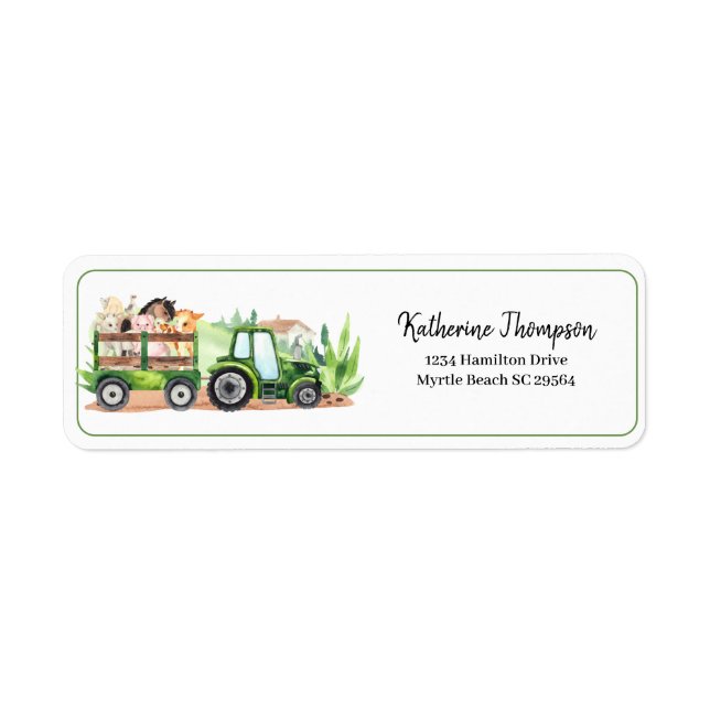    Farm Animals Green Tractor Boys Baby Shower (Front)