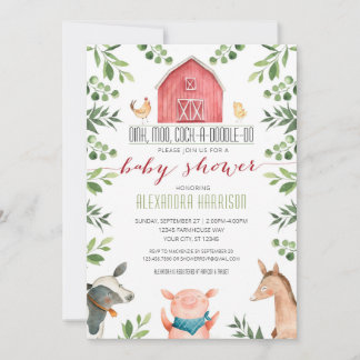 Farm Animals Greenery Baby Shower Invitation