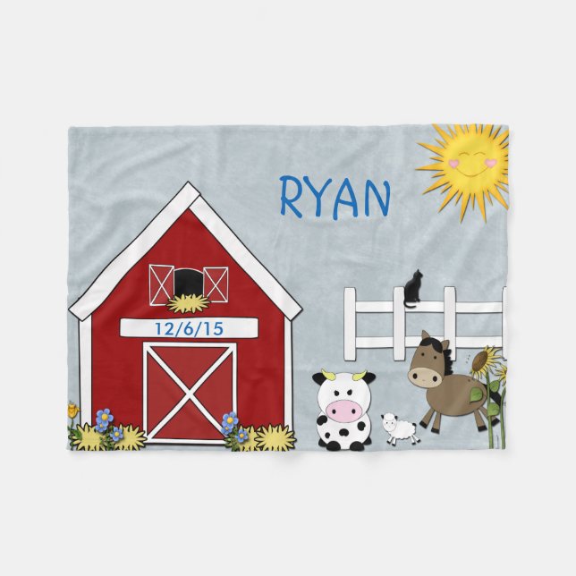 Farm Animals, Horse, Cow, Lamb Fleece Blanket (Front (Horizontal))