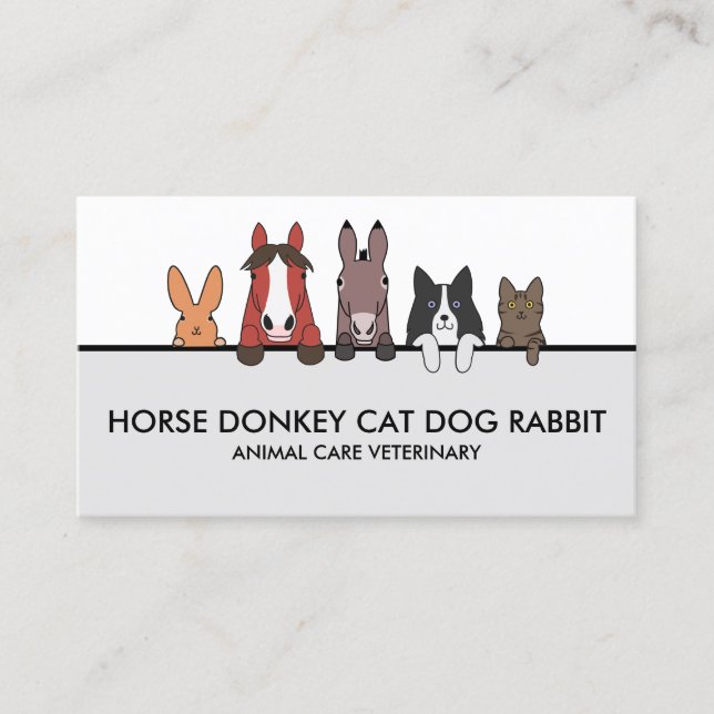 Farm Animals Horse Donkey Cat Dog Rabbit Business Card (Front)