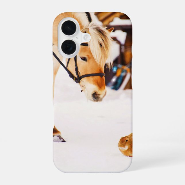 Farm animals horse rabbit iPhone 16 case (Back)
