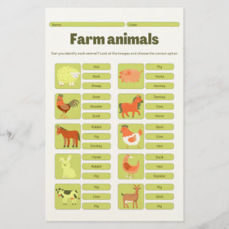 Farm Animals Identification Educational Worksheet Stationery