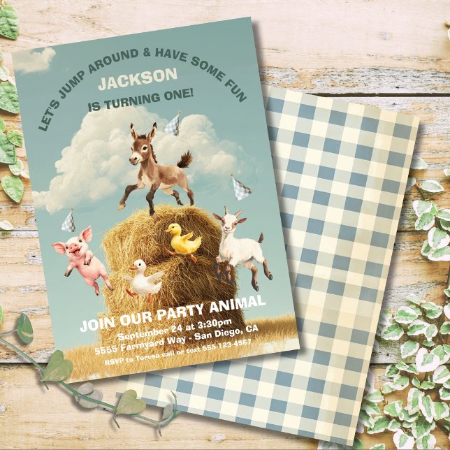 Farm Animals Jumping haystack Birthday Party Invitation (Creator Uploaded)