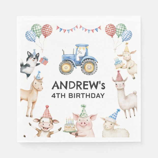 Farm Animals Kids Birthday Party Napkins (Front)