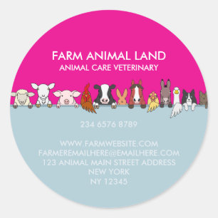Farm Animals looking to down pink blue Classic Round Sticker