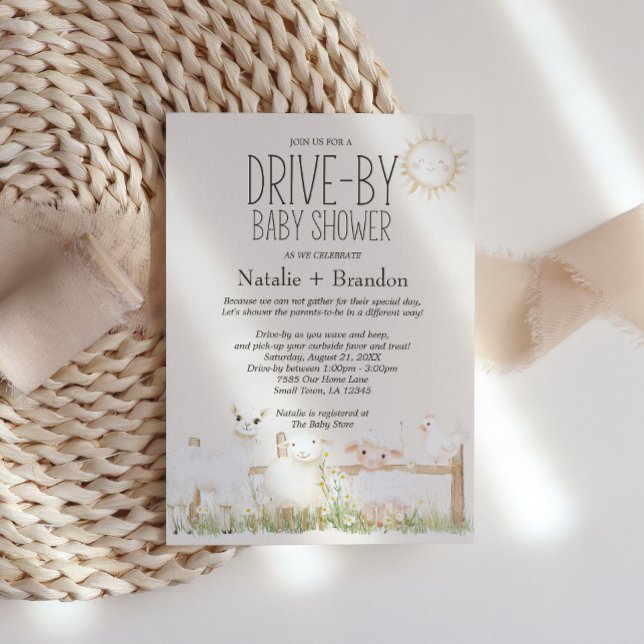 Farm Animals Meadow Friends Drive-By Baby Shower Invitation (Creator Uploaded)