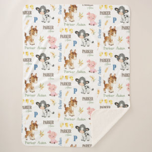 Farm Animals Name Repeat Blanket   60x80 Sherpa